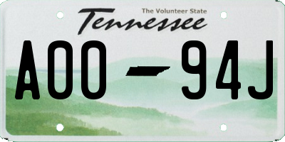 TN license plate A0094J