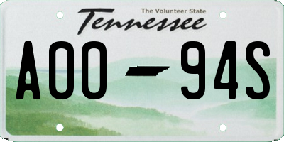 TN license plate A0094S