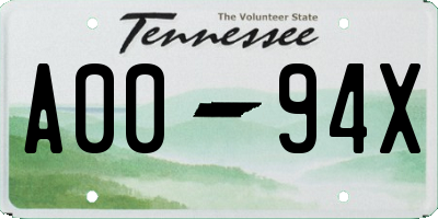 TN license plate A0094X