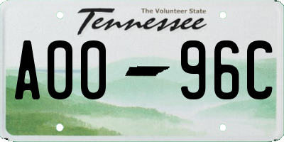 TN license plate A0096C