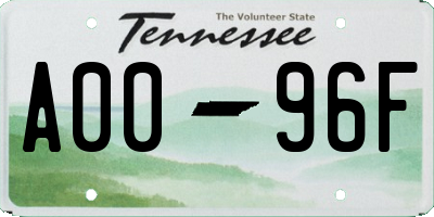 TN license plate A0096F