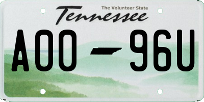 TN license plate A0096U