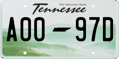 TN license plate A0097D