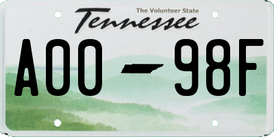 TN license plate A0098F