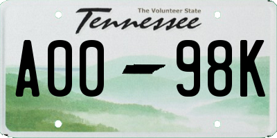 TN license plate A0098K