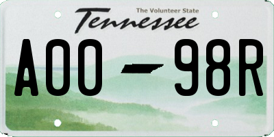 TN license plate A0098R