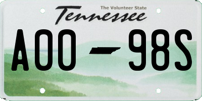 TN license plate A0098S