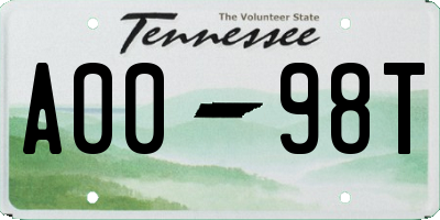 TN license plate A0098T