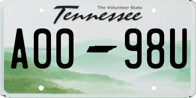 TN license plate A0098U