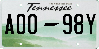 TN license plate A0098Y