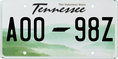 TN license plate A0098Z