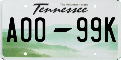 TN license plate A0099K