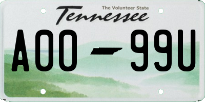 TN license plate A0099U