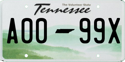 TN license plate A0099X