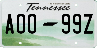 TN license plate A0099Z