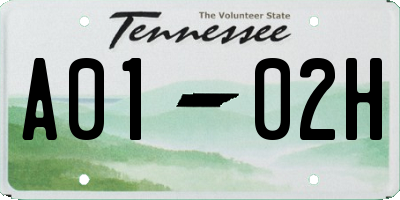 TN license plate A0102H