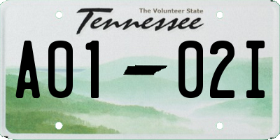 TN license plate A0102I