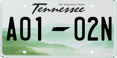 TN license plate A0102N