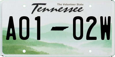 TN license plate A0102W