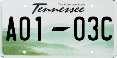 TN license plate A0103C