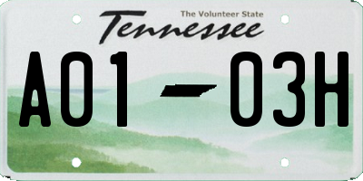 TN license plate A0103H