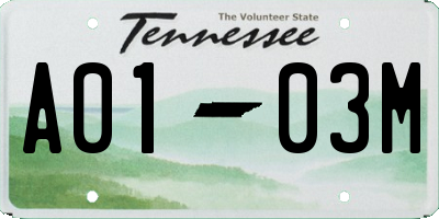 TN license plate A0103M