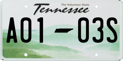 TN license plate A0103S