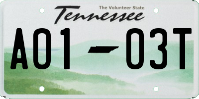 TN license plate A0103T