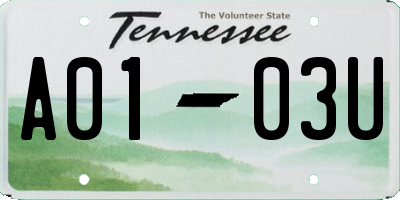 TN license plate A0103U