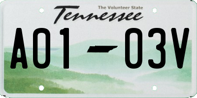 TN license plate A0103V