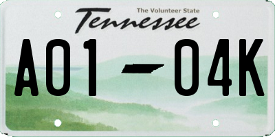 TN license plate A0104K