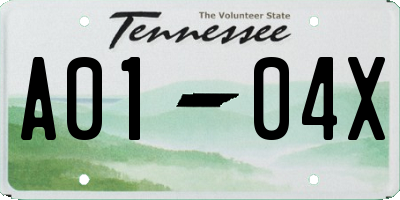 TN license plate A0104X