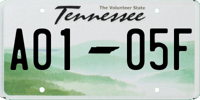 TN license plate A0105F