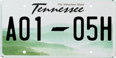 TN license plate A0105H