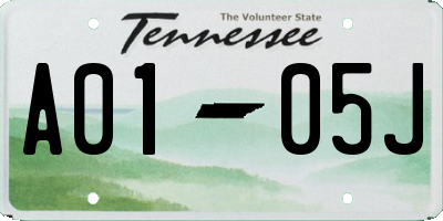 TN license plate A0105J