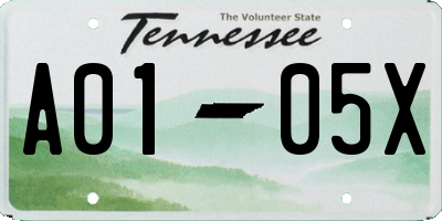 TN license plate A0105X