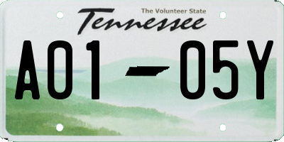 TN license plate A0105Y