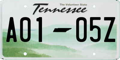 TN license plate A0105Z