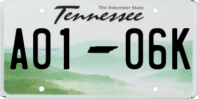 TN license plate A0106K