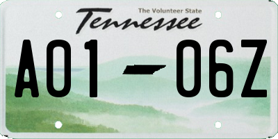 TN license plate A0106Z