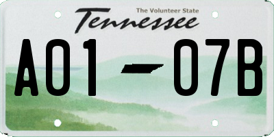 TN license plate A0107B