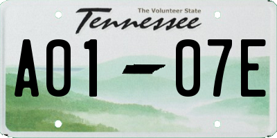 TN license plate A0107E