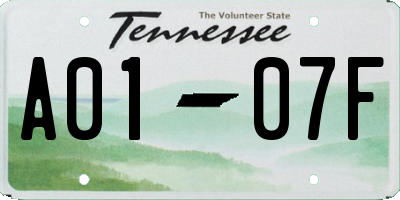 TN license plate A0107F