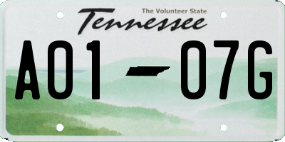 TN license plate A0107G