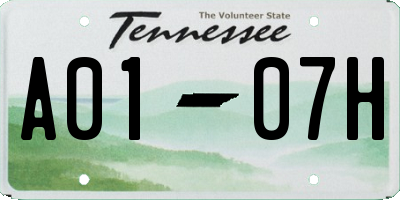 TN license plate A0107H