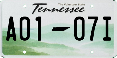 TN license plate A0107I