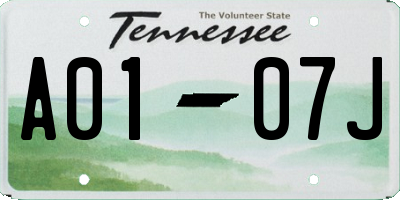 TN license plate A0107J