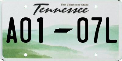 TN license plate A0107L