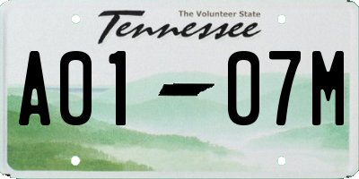 TN license plate A0107M