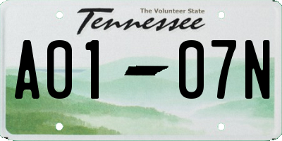 TN license plate A0107N